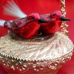 Inge-Glas German Vintage Nesting Red Birds Glass Cardinals Christmas ornament